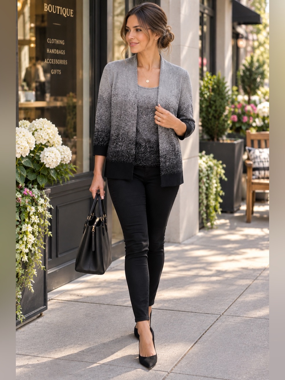 Alfred Dunner Silver Ombré 2-in-1 Sweater Cardigan Top NWT Size S
